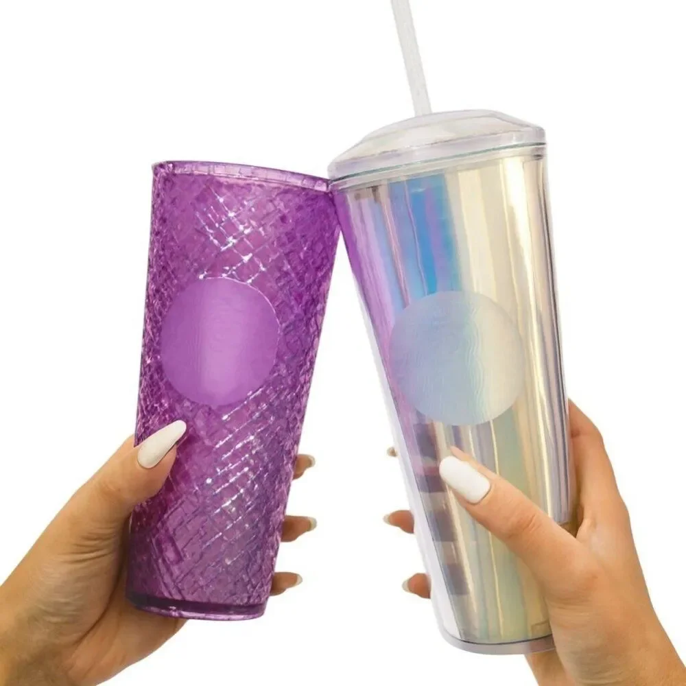 2 Starbucks Travel Cold Cup Iridescent Diamond Unicorn Purple Taffy Venti 24 oz